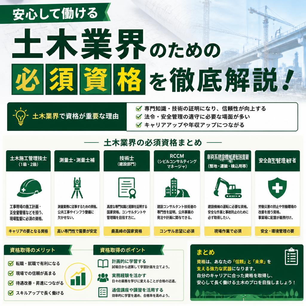 安心して働ける土木業界のための必須資格を徹底解説！