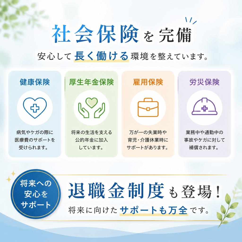 充実した社会保険と福利厚生