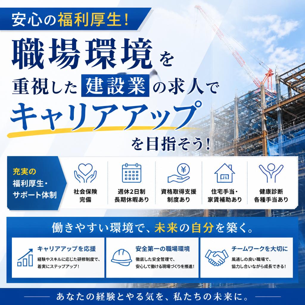 安心の福利厚生！職場環境を重視した建設業の求人でキャリアアップを目指そう！